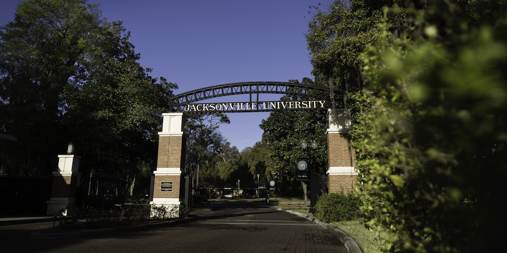 Jacksonville University campus gate entrance.